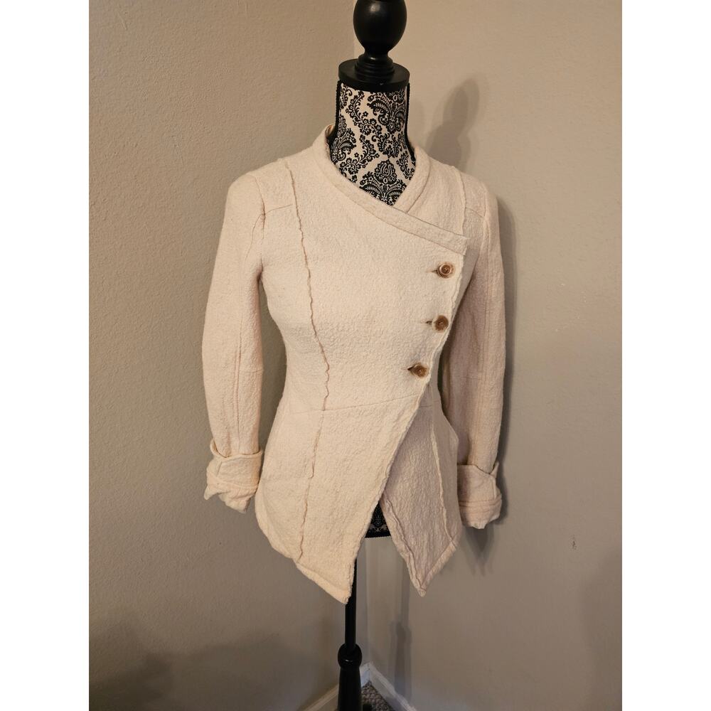 Free People Wool Military Pea Coat – Asymmetric 3-Button – Cream/Ivory – Size 2 - Picture 6 of 6